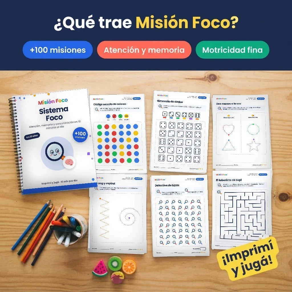Qué trae Misión Foco: tapa y hojas de actividades