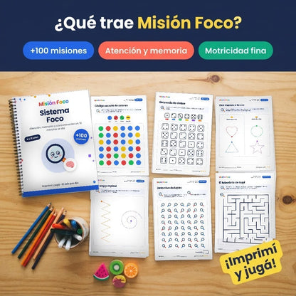 Qué trae Misión Foco: tapa y hojas de actividades